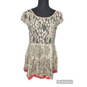 Free People Lace Sheer Baby Doll Top Size M